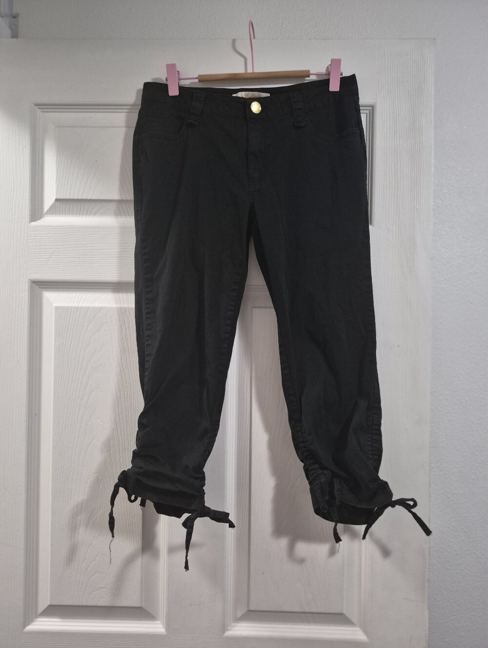 South Pole Black Cropped Drawstring Hem Jeans Y2k